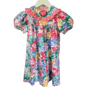 Rare Editions Girl's Cottagecore Floral Dress Ruffle Easter Puffy Short Sleeves